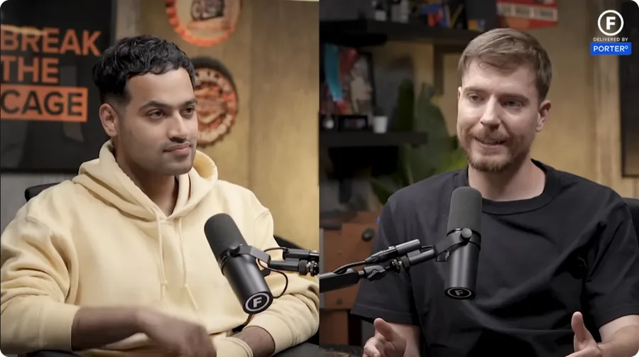 Two podcasters recording a long-form episode ready for AI clipping with Videotto